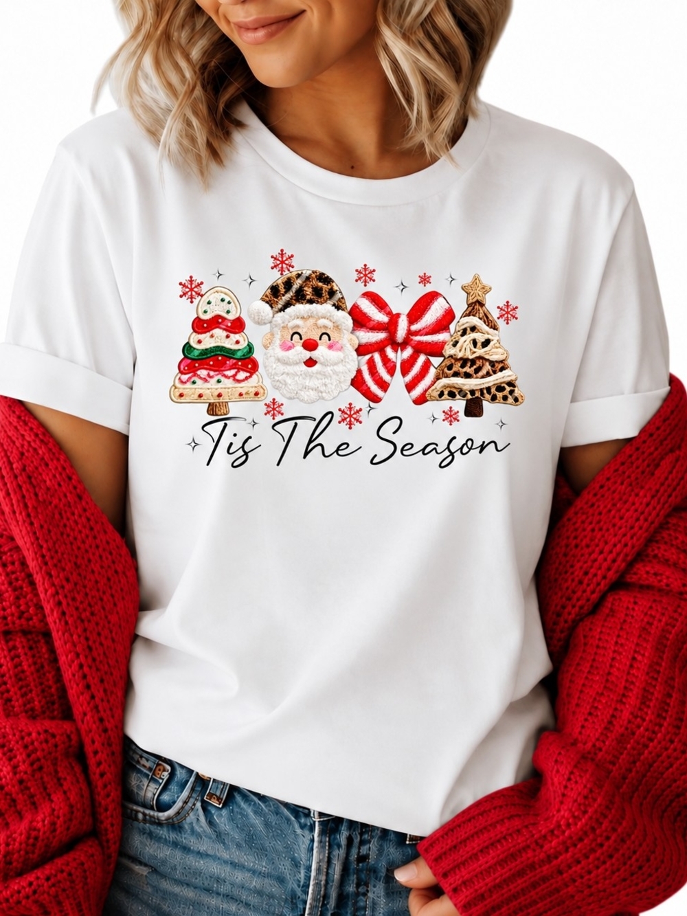 Gildan White Holiday Cookie Graphic Tee with Red Accents
